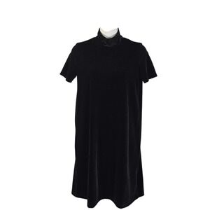 Madewell Black Velvet Mock Neck Short Sleeve Shift Dress XS Goth Minimalist